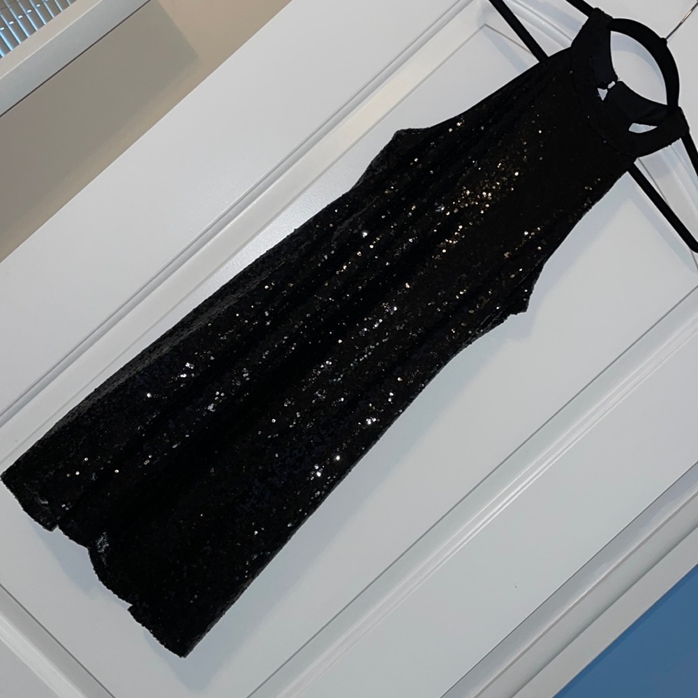 NWT black sequence halter dress